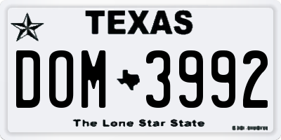 TX license plate DOM3992