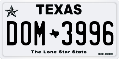 TX license plate DOM3996