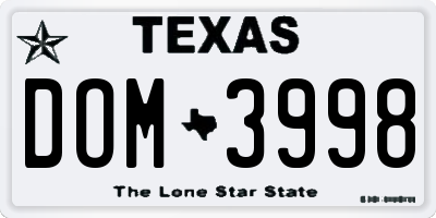 TX license plate DOM3998
