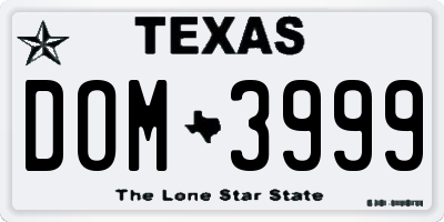 TX license plate DOM3999