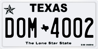 TX license plate DOM4002