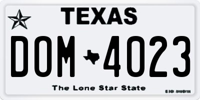 TX license plate DOM4023