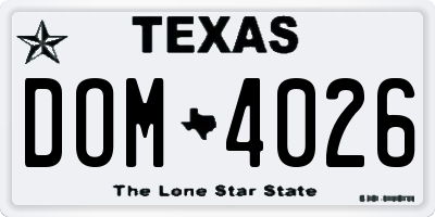 TX license plate DOM4026