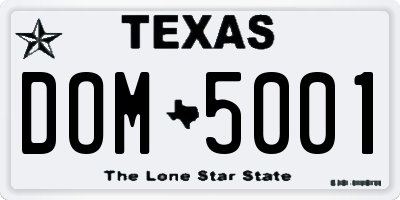 TX license plate DOM5001