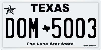 TX license plate DOM5003