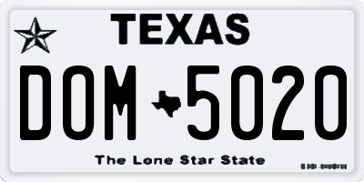 TX license plate DOM5020