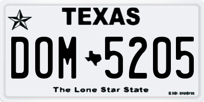 TX license plate DOM5205