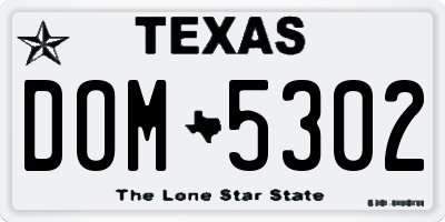 TX license plate DOM5302