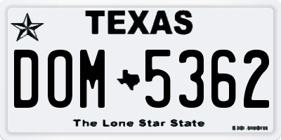 TX license plate DOM5362