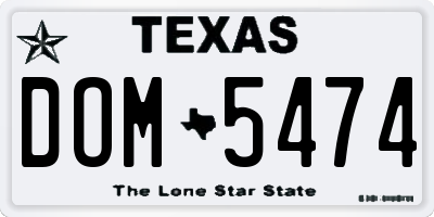 TX license plate DOM5474