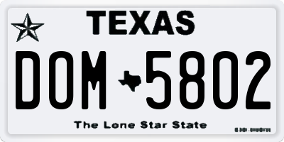 TX license plate DOM5802