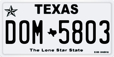 TX license plate DOM5803