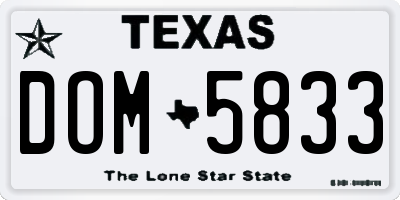 TX license plate DOM5833