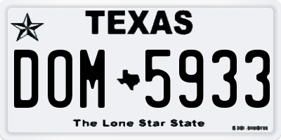 TX license plate DOM5933
