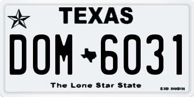 TX license plate DOM6031