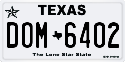 TX license plate DOM6402