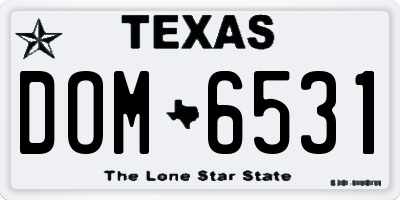 TX license plate DOM6531