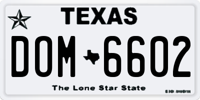 TX license plate DOM6602
