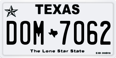 TX license plate DOM7062