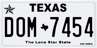 TX license plate DOM7454