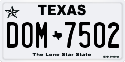 TX license plate DOM7502