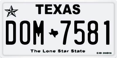 TX license plate DOM7581