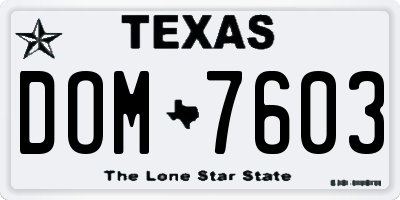 TX license plate DOM7603