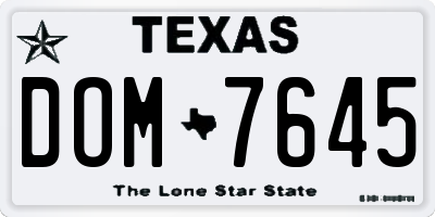 TX license plate DOM7645