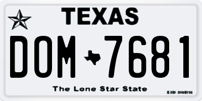 TX license plate DOM7681