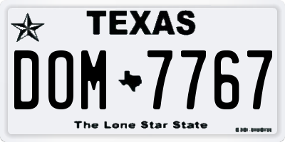 TX license plate DOM7767