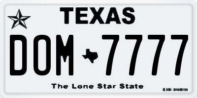 TX license plate DOM7777