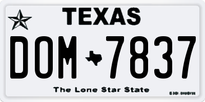 TX license plate DOM7837