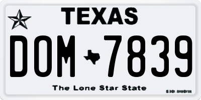 TX license plate DOM7839