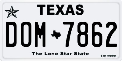 TX license plate DOM7862
