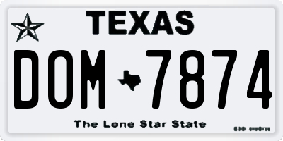 TX license plate DOM7874
