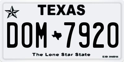 TX license plate DOM7920