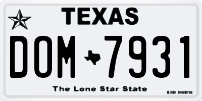 TX license plate DOM7931