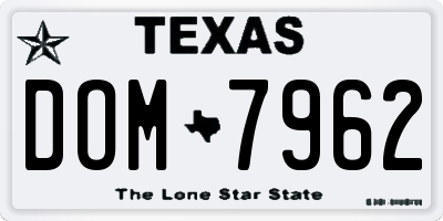 TX license plate DOM7962