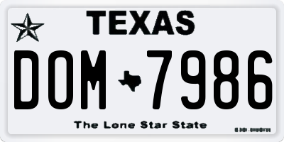 TX license plate DOM7986