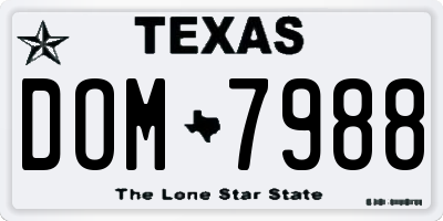 TX license plate DOM7988