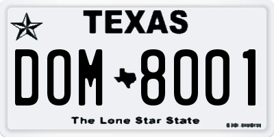 TX license plate DOM8001