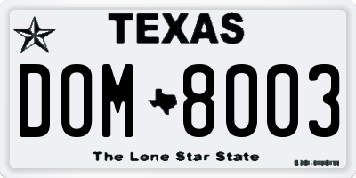 TX license plate DOM8003