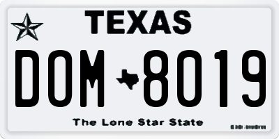 TX license plate DOM8019