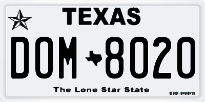 TX license plate DOM8020