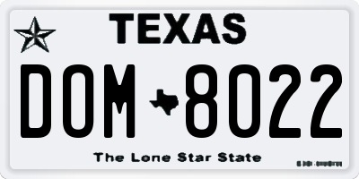 TX license plate DOM8022