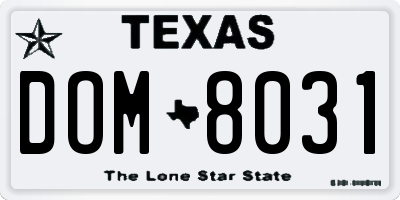TX license plate DOM8031