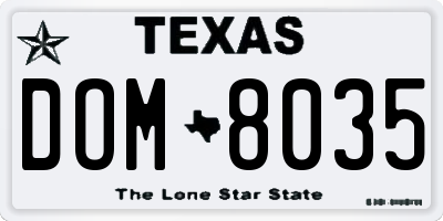 TX license plate DOM8035