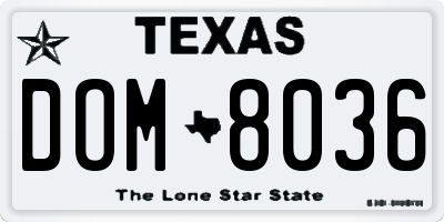 TX license plate DOM8036