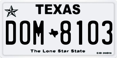 TX license plate DOM8103