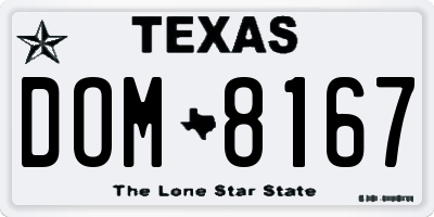 TX license plate DOM8167